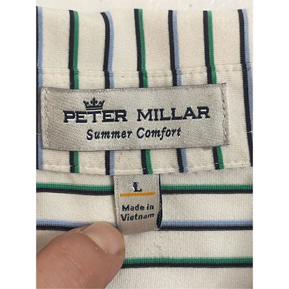 Peter Millar mens polo green blue striped size large - Picture 6 of 7